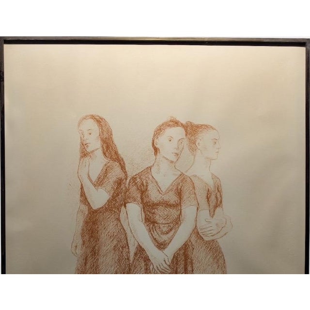 1960s Signed Moses Soyer Original Figurative Lithograph Three Women in Kulicke Frame For Sale - Image 4 of 11