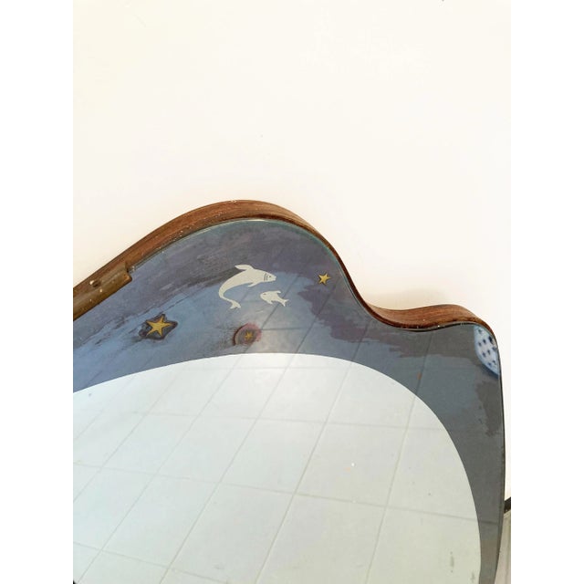 Large Wavy-Shaped Mirror with Zodiac Symbols Sandblasted in the Corners, 1960s For Sale - Image 5 of 8