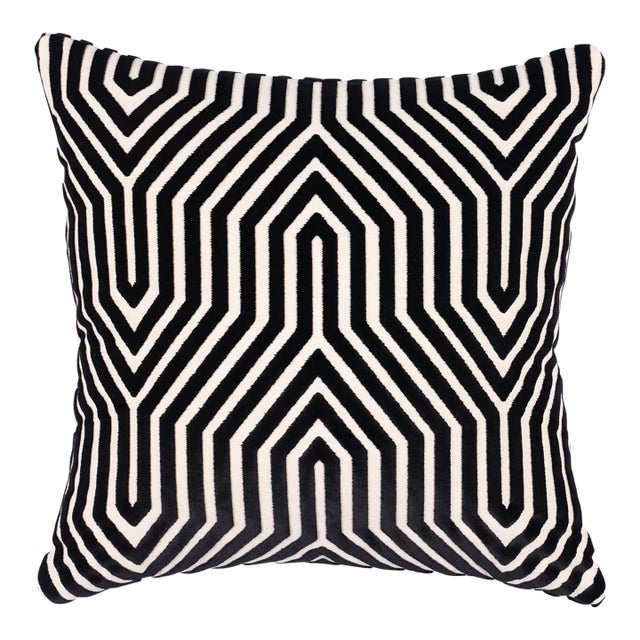 Schumacher x Mary McDonald Vanderbilt Velvet 18" Pillow In Noir For Sale
