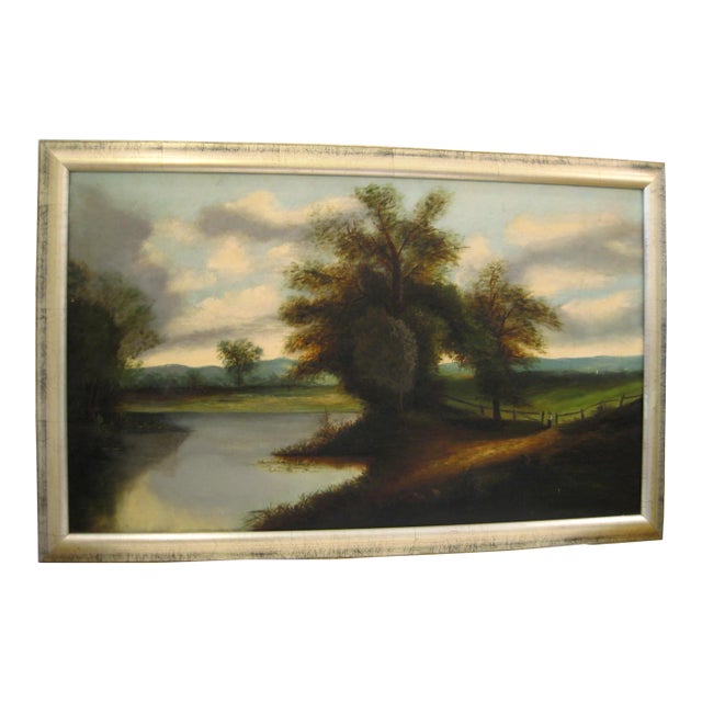Early 20th Century Antique River Landscape Oil Painting For Sale