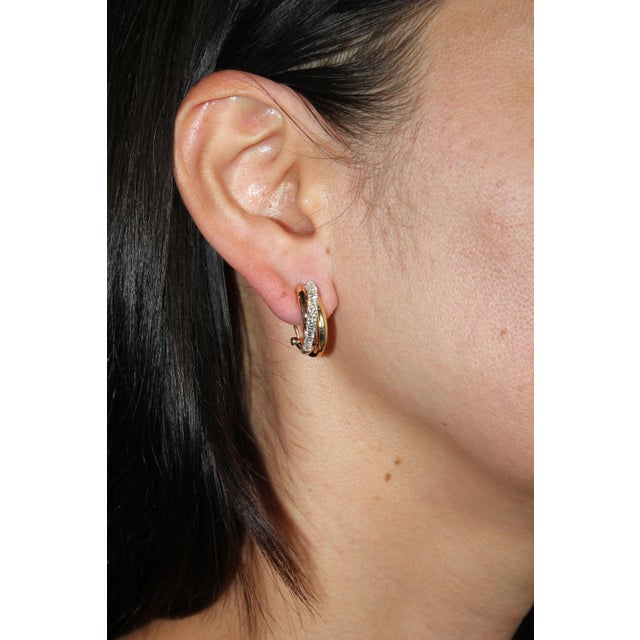 Round Shape Brilliant Cut White Diamonds Pave Set 14k Triple Tone White Yellow Gold, A Pair For Sale In Washington DC - Image 6 of 8