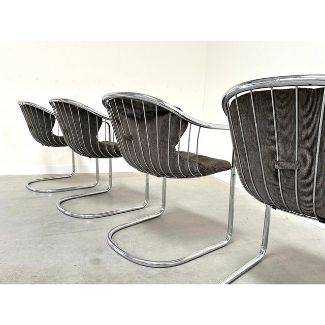 Gray Vintage Italian Cantilever Dining Chairs by Gastone Rinaldi for Rima, 1980s, Set of 4 For Sale - Image 8 of 14