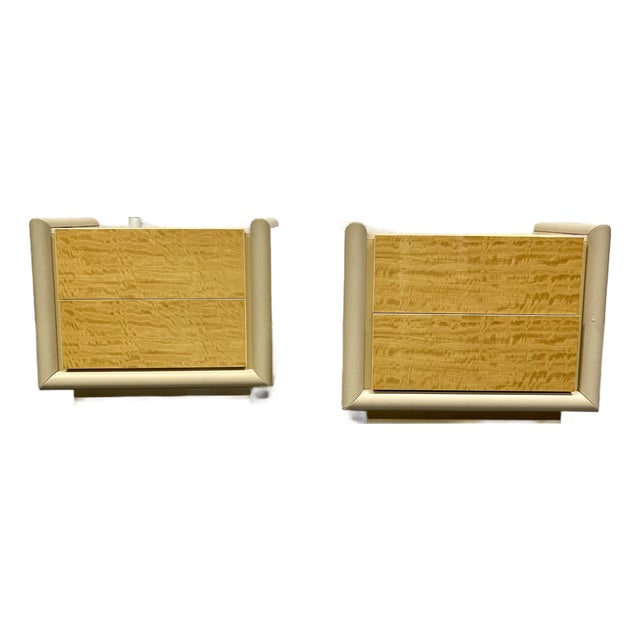 Leather Trimmed Lacquer and Satinwood Nightstand by Giorgio Collection For Sale