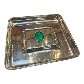 1970s Luana Francisci Silver-Plated Tray With Green Gem Accent For Sale