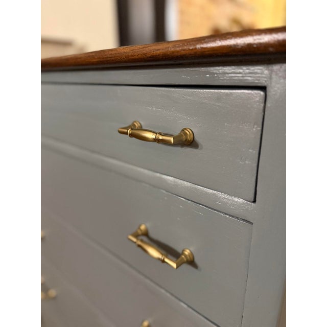 Vintage Solid Wood 5-Drawer Tallboy Dresser in Custom Blue Chateau For Sale - Image 11 of 13