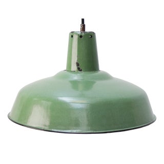Vintage French Industrial Green Enamel Pendant Light For Sale