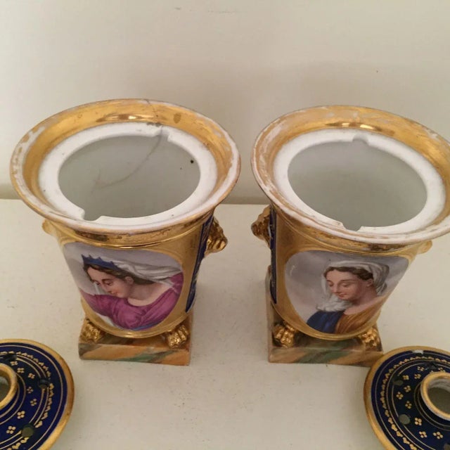 Early 19th Century French Empire Porcelain Flower Vases - A Pair For Sale - Image 10 of 11
