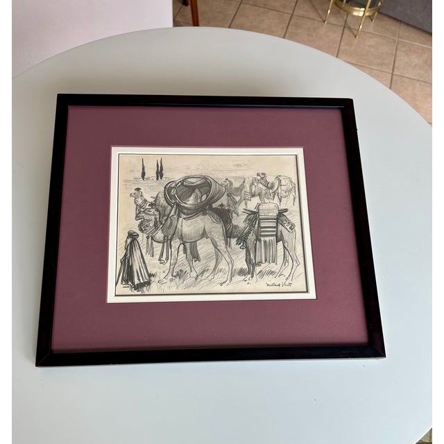 Traditional Millard Sheets (1907-1989) Original Pencil Sketch Camels and Figures, Framed For Sale - Image 3 of 17