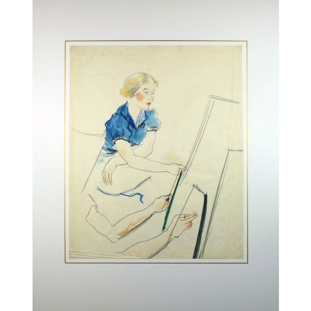 Woman in Blue at Easel For Sale - Image 4 of 5
