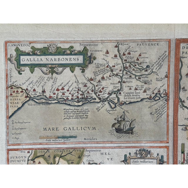 Hand-Colored Atlas Map of Gallia Narbonensis by Abraham Ortelius, 1600 For Sale - Image 4 of 18