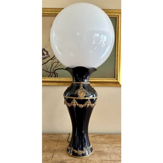 Antique 19th Century Large Sevres Vase Globe Table Lamp, Ormolu Jules Prosper Legastelois Decorated With Gilt Bronze Cupids & Garlands For Sale - Image 10 of 13