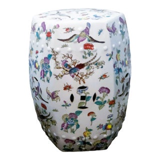 Chinoiserie Famille Rose Floral and Fauna Porcelain Garden Stool Seat For Sale