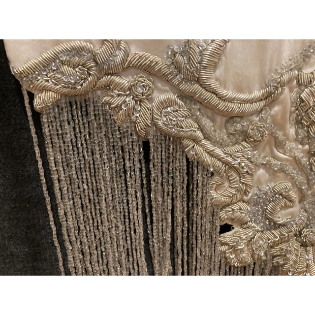 Textile Vintage Glam Decorative Embroidered Beaded Fringed Throw For Sale - Image 7 of 7