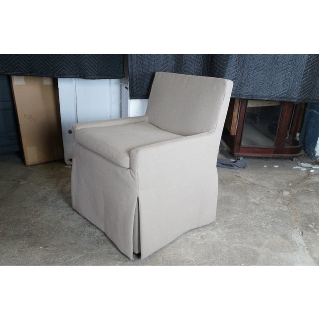 6 Restoration Hardware Modern Low Belgian Track Arm Slipcovered Dining Armchairs For Sale - Image 6 of 13
