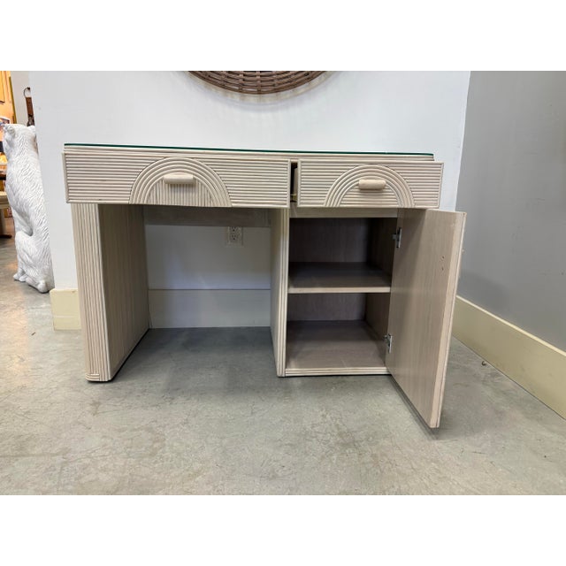 White Vintage Coastal Gabriella Crespi - Style Pencil Reed Rattan Writing Desk For Sale - Image 8 of 9