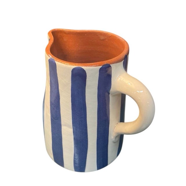 Vintage Moroccan Hand-Painted Striped Terracotta Pitcher For Sale - Image 4 of 6