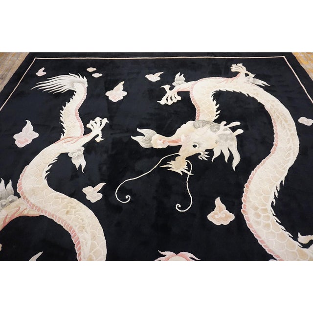 1980s Black Dragon Vintage Chinese Peking Rug 9'x 12' Handknotted Wool Carpet For Sale - Image 14 of 18