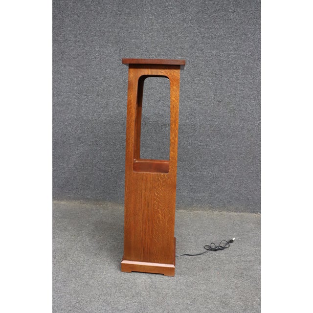 Stickley Quarter Sawn Oak Lighted Display Pedestal Cabinet For Sale - Image 10 of 14