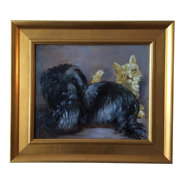 "Frenemies" Cairn Dog and Ginger Cat Painting For Sale