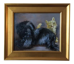 "Frenemies" Cairn Dog and Ginger Cat Painting
