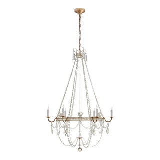 J. Randall Powers for Visual Comfort Signature Sharon Medium Chandelier in Gilded Iron with Crystal Trim For Sale