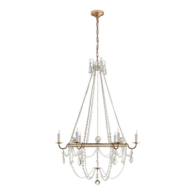 J. Randall Powers for Visual Comfort Signature Sharon Medium Chandelier in Gilded Iron with Crystal Trim For Sale