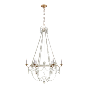 J. Randall Powers for Visual Comfort Signature Sharon Medium Chandelier in Gilded Iron with Crystal Trim