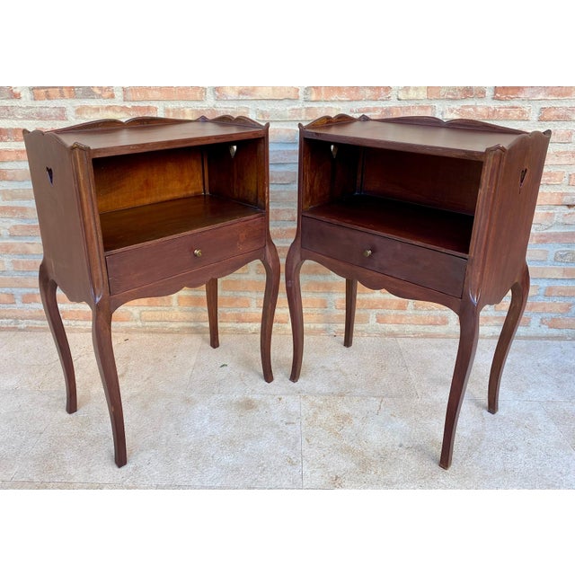 Pair of Louis XV Style Bedside Tables with Drawer, Mid-20th Century For Sale - Image 10 of 11