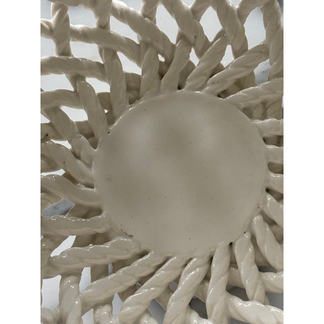 Vintage White Braided Ceramic Rope Pedestal Bowl / Fruit Bowl, Made in Spain For Sale - Image 14 of 18