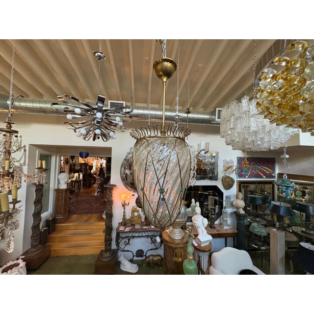 1960s Italian Bronze and Glass Lantern For Sale - Image 9 of 11