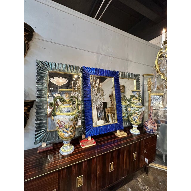 Early 21st Century Modern Blue Murano Glass Fold Mirror For Sale - Image 5 of 6