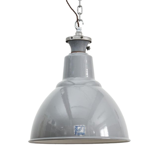 16″ Industrial Grey Benjamin Pendant Light, 1950s For Sale