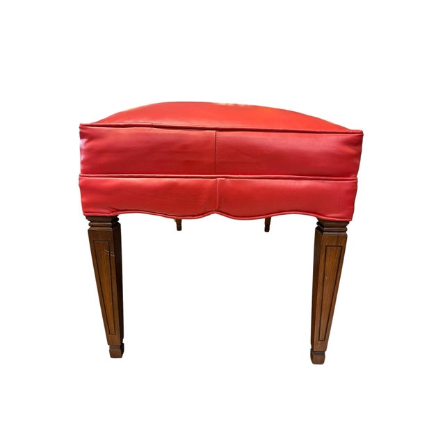 Vintage Mid-Century Walnut Upholstered Bench in Red Vinyl For Sale - Image 4 of 5