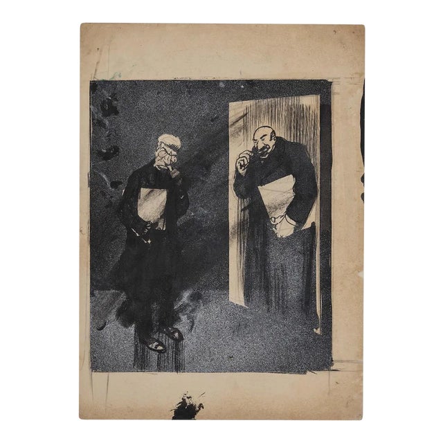 Gabriele Galantara, Giolitti Mirror, Ink Pen / Watercolor, 1910 For Sale