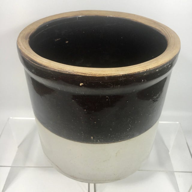 Mid 19th Century 7.25" Antique Striped Brown + Tan Glazed Crock For Sale - Image 5 of 5