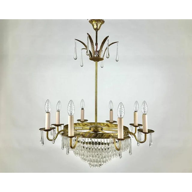 Vintage French Cascading Crystal and Brass Chandelier, 1960s For Sale - Image 11 of 11