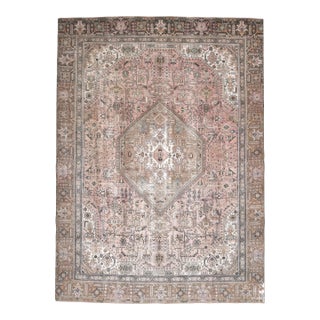 1970s Vintage Persian Handmade Wool Cotton Light Brown Area Rug For Sale