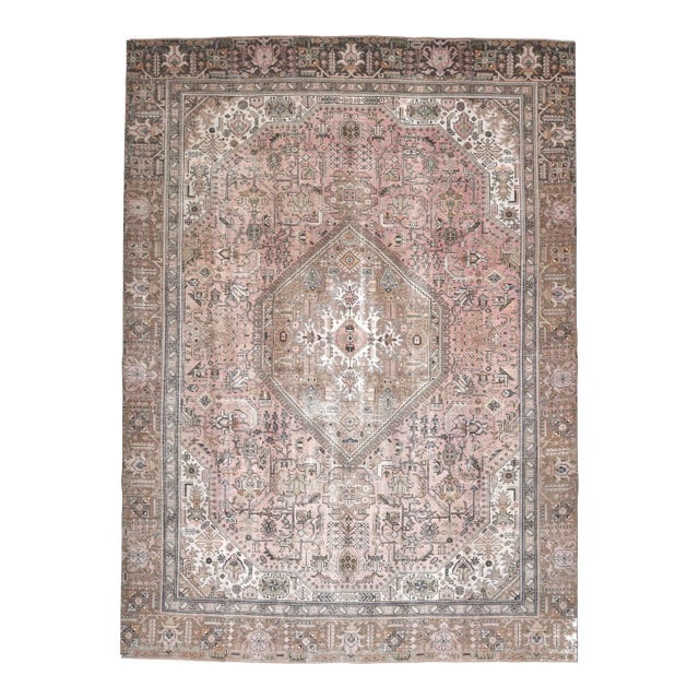 1970s Vintage Persian Handmade Wool Cotton Light Brown Area Rug For Sale