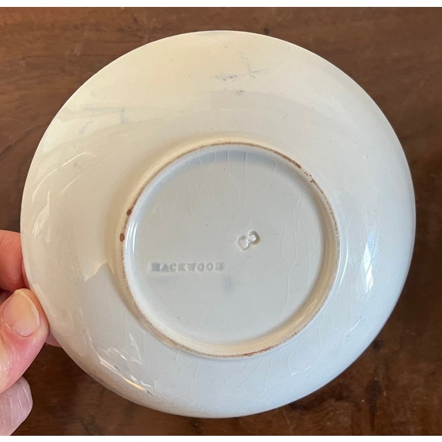 Ceramic Antique 19th Century Hackwood Peafowl Blue Spatterware Saucer Dish For Sale - Image 7 of 10