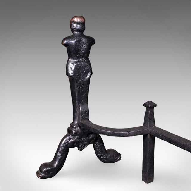 Pair of Vintage Figural Andirons, English, Fire Dog, Fireplace Rests, Art Deco For Sale - Image 10 of 11