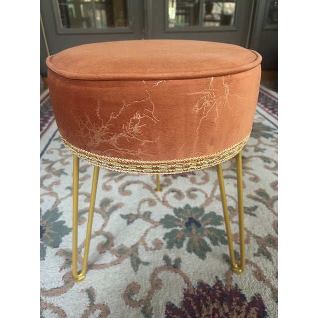 Mid-Century Modern Mid Century Suede Vanity Stool For Sale - Image 3 of 5
