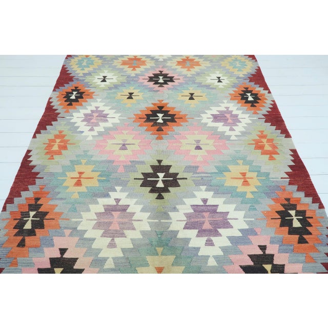 Burgundy Vintage Turkish Antalya Kilim Flatweave Rug For Sale - Image 8 of 11