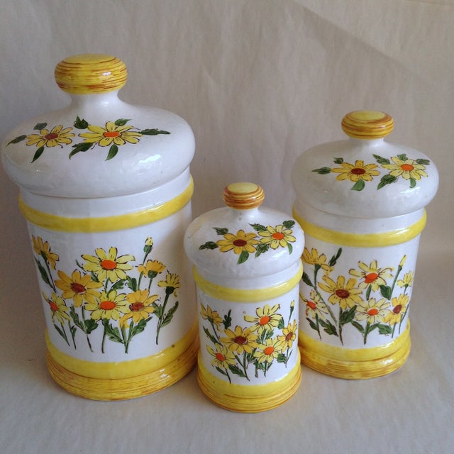 MidCentury Floral Daisy Canister Set of 3 Chairish