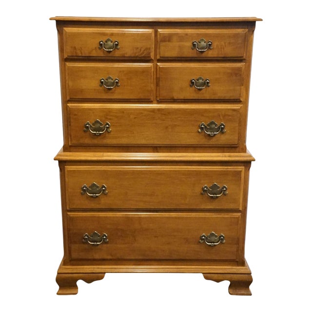 Ethan Allen Heirloom Nutmeg Maple Colonial Early American 38" Chest on Chest 10-5305 For Sale