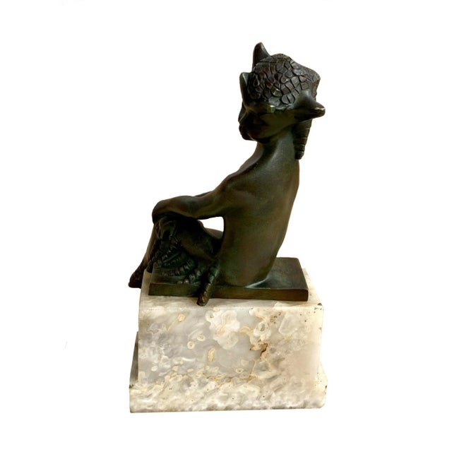 Art Deco Circa 1920 French Art Deco Seated Bronze Satyr Attributed to Charlotte Monginot For Sale - Image 3 of 6