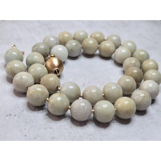Gray Vintage Jade Necklace With Gold Clasp For Sale - Image 8 of 8