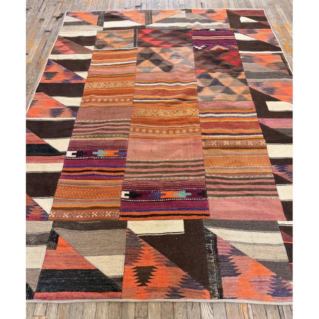 1930s Multicolor Geometric Antique Turkish Village Flatwoven Wool Kilim Rug For Sale In New York - Image 6 of 6