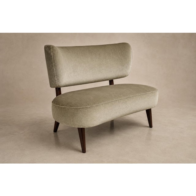 Brazilian Modern Loveseat in Imbuia Wood and Sage Mohair, Cimo, Brazil, 1950s For Sale - Image 11 of 14