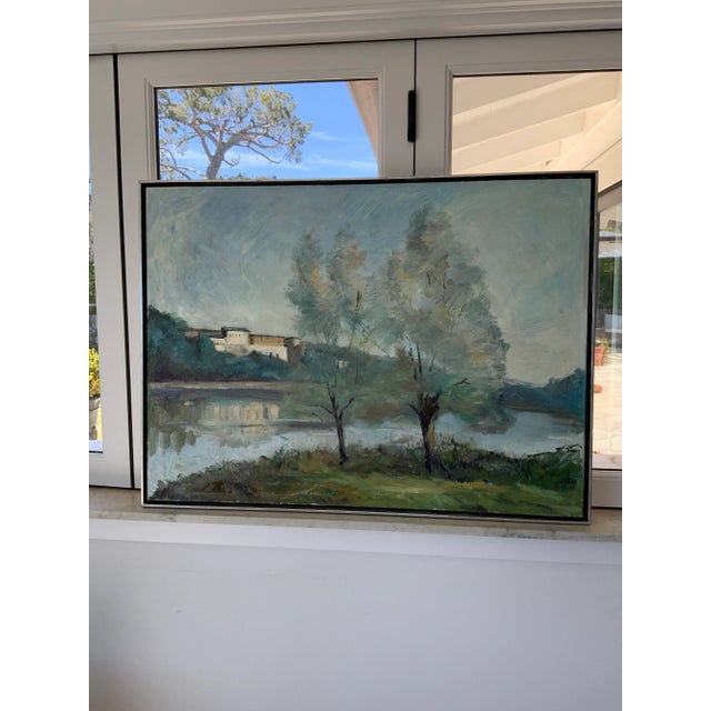 Mid 20th Century Vintage American School River Landscape Oil Painting on Canvas, Framed For Sale - Image 5 of 12