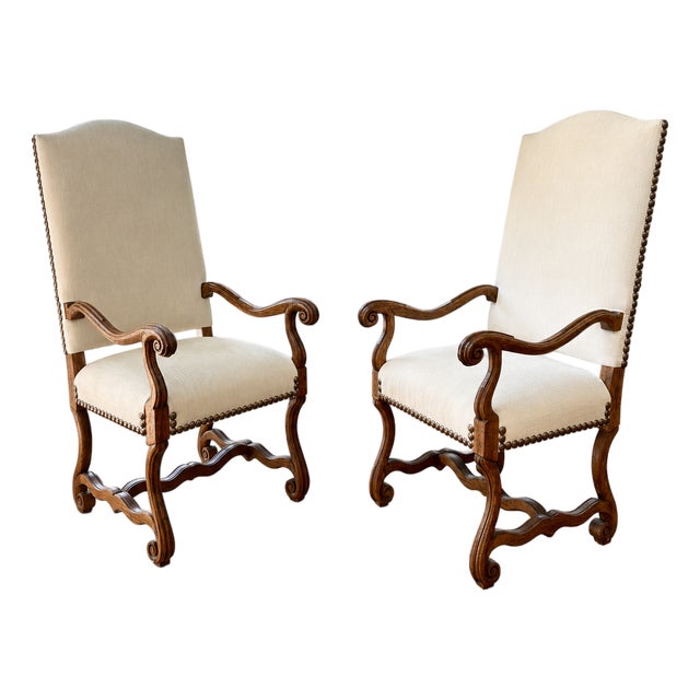 Mid 20th Century Pair of French Fruitwood Upholstered Armchairs For Sale